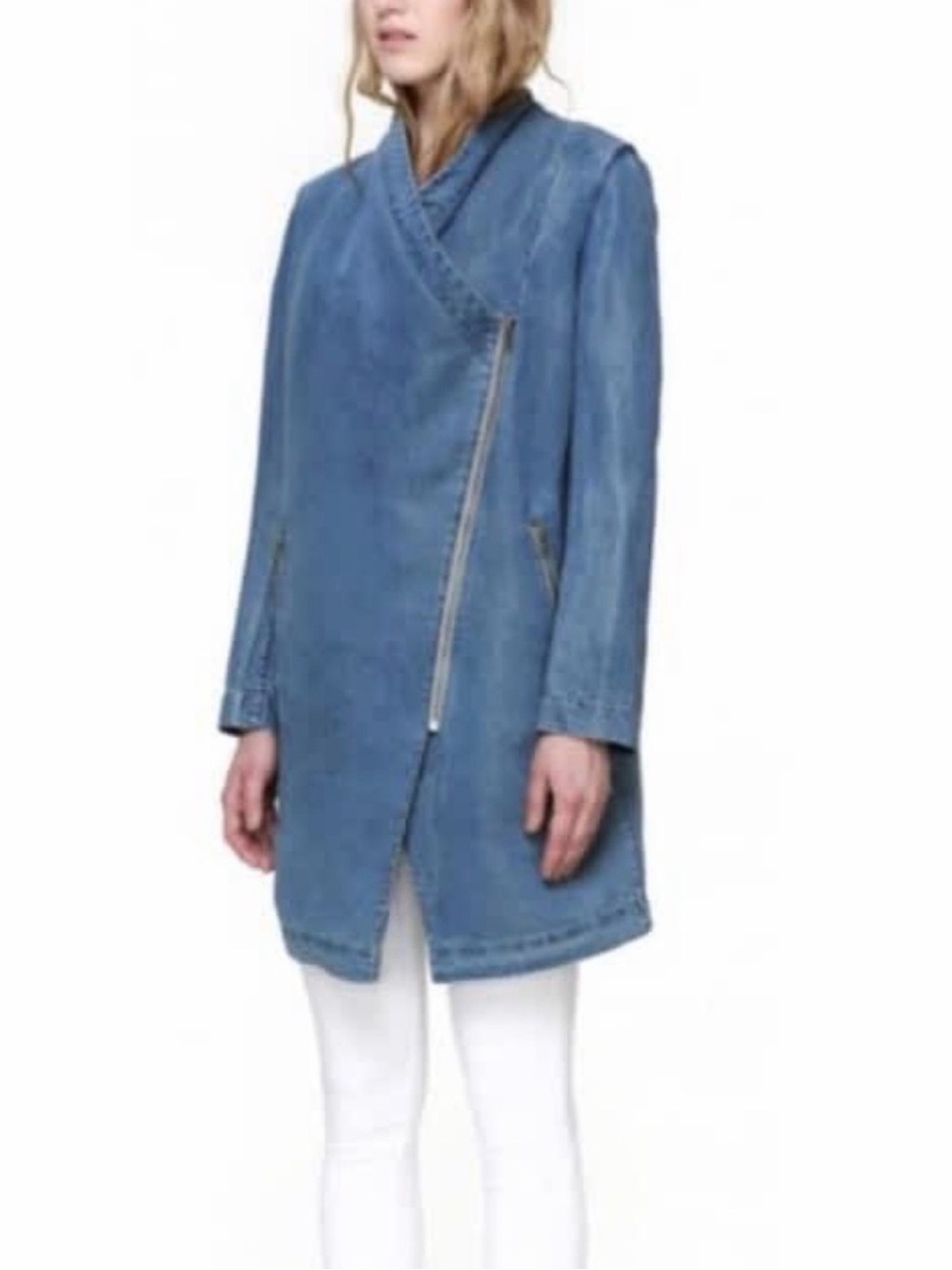 Soia & Kyo Stefie Chambray Asymmetrical Jacket Blue